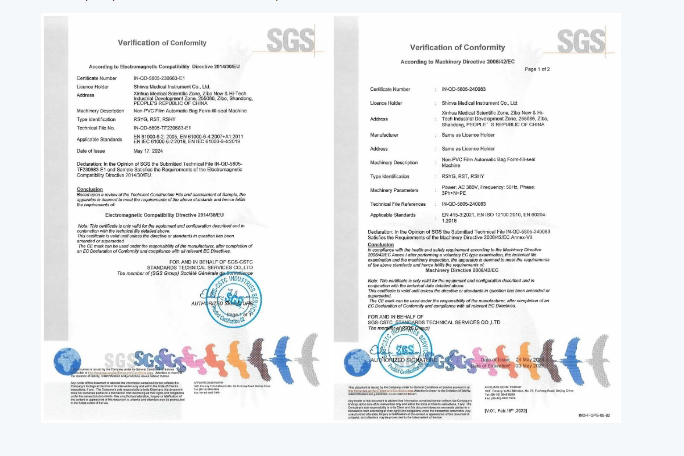 Water Sterilizer and Non PVC Soft Bag Form Fill Seal Machine have Obtained CE Certificates